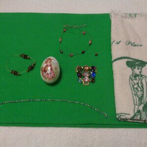 VINTAGE RETRO EDWARDIAN GOLF TOWEL BLING BUCKLE OLD FASHION EGG JEWELRY PART LOT